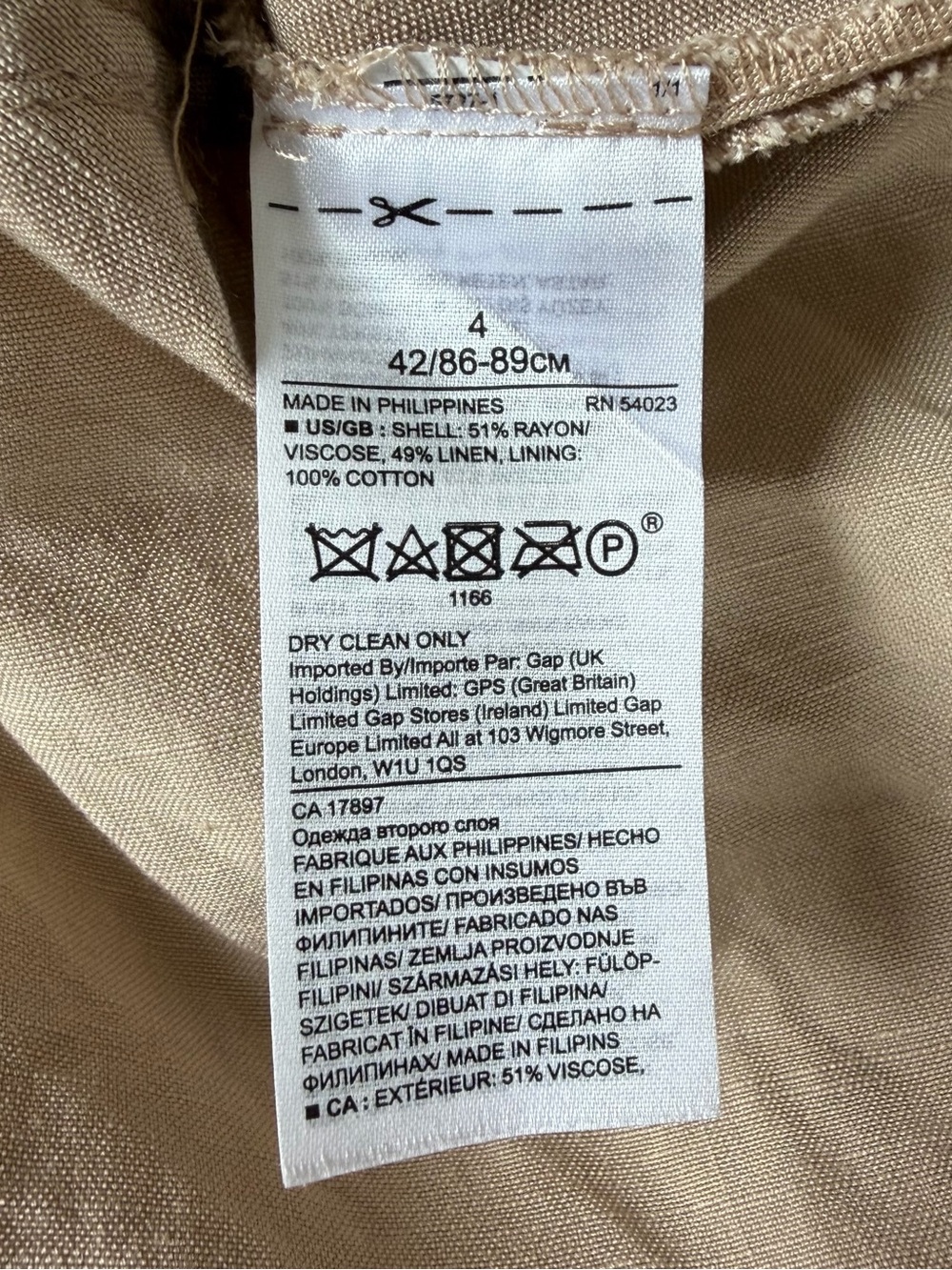 Banana republic Dress Women's 4 Sleeveless Button Front Beige Linen Blend - Picture 3 of 5